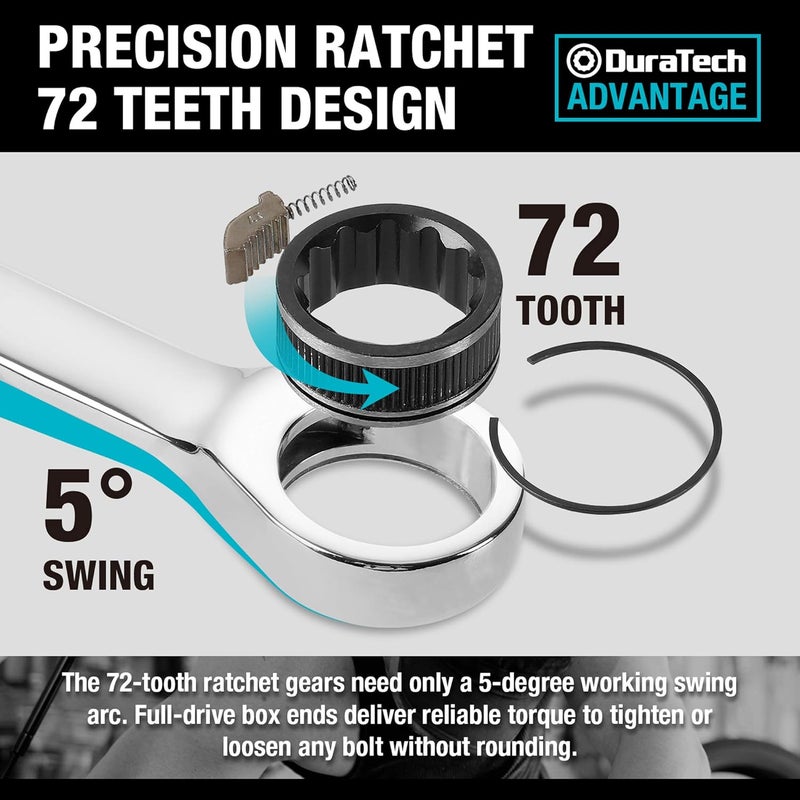 DURATECH Ratcheting Wrench Set, Combination Wrench Set, SAE, 8-piece, 5/16" to 3/4", CR-V Steel, with Pouch - Image 4